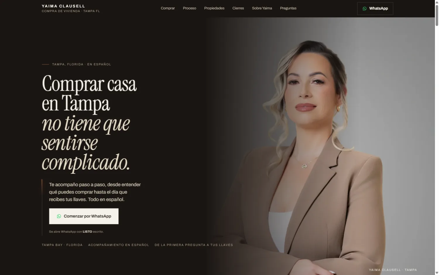 Sitio web de Yaima Clausell, agente inmobiliaria en Tampa.